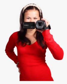 Girl Filming With Digital Camcorder Png Image  										 - Video Camera With Girls, Transparent Png, Transparent PNG