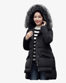 Black Winter Jacket For Women Png Image - Hood, Transparent Png, Transparent PNG