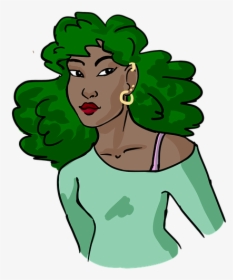 Black Woman, Black Lady, Green Hair, Fashion, Lady - Cartoon, HD Png Download, Transparent PNG