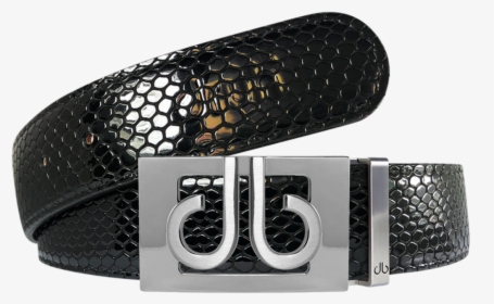 Black Snakeskin Textured Leather Belt With Silver Thru - Belt, HD Png Download, Transparent PNG