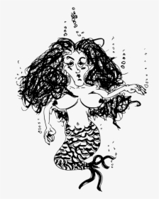 Doodle Wicked Mermaid Black White Line Art 555px - Illustration, HD Png Download, Transparent PNG