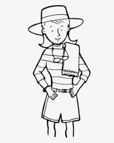 Girl W Towel Outline Clip Arts - Girl In Hat Clipart Black And White, HD Png Download, Transparent PNG