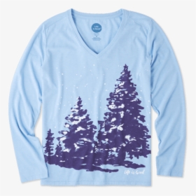 Women S Snowy Trees Long Sleeve Cool Vee - Long-sleeved T-shirt, HD Png Download, Transparent PNG