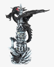 Black Dragon On Nights Castle Statue - Dragon On A Castle Drawing, HD Png Download, Transparent PNG