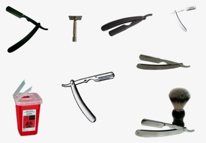 Straight Razor, Brushes, Disposable Bin And Razor Blades - Straight Razor Vs Safety Razor, HD Png Download, Transparent PNG