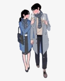 #cute #couple #asian #cartoon #anime #blue #together - Holding Hands Anime Couple Walking Together, HD Png Download, Transparent PNG