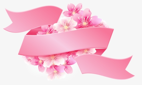 Pink Ribbon With Flowers Png Image - Vector Pink Ribbon Png, Transparent Png, Transparent PNG