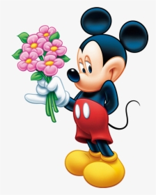Mickey Mouse With Flowers, HD Png Download, Transparent PNG