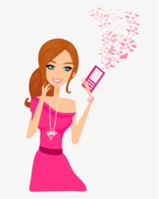 Mobile Phone Telephone Girl Clip Art - Girl With Mobile Phone Cartoon, HD Png Download, Transparent PNG