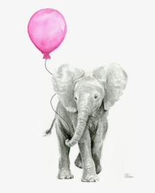 Watercolor Elephant With Balloon, HD Png Download, Transparent PNG