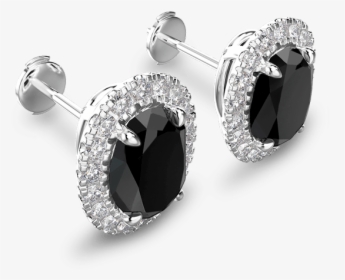 Black Diamond Oval Halo Earrings - Earrings, HD Png Download, Transparent PNG