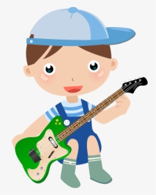 Boy Little Cartoon Guitar Child Playing Clipart - Guitar Playing Baby Cartoon, HD Png Download, Transparent PNG