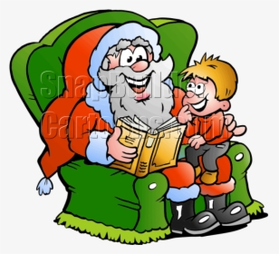 Christmas Santa With Little Boy - Reading Christmas Story Clipart, HD Png Download, Transparent PNG