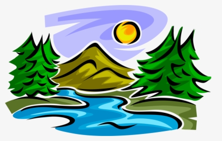 Vector Illustration Of Idyllic Mountain Stream Creek - Stream Clipart, HD Png Download, Transparent PNG