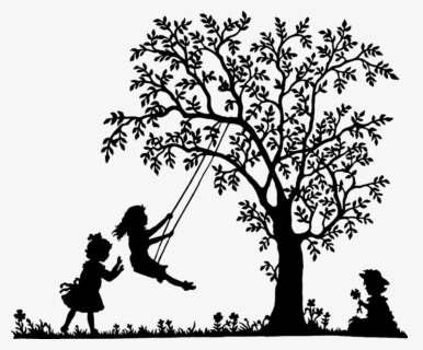 Silhouette Drawing Child Female Girl - Girl On Swing Silhouette, HD Png Download, Transparent PNG