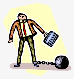 Vector Illustration Of Constrained And Restrained Businessman - Ball Chained Man Cartoon Transparent Background, HD Png Download, Transparent PNG