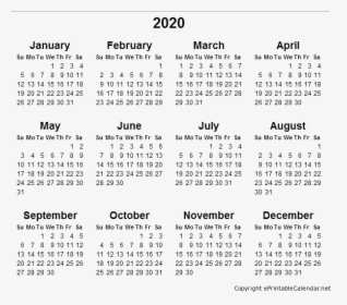2020 Calendar Transparent Images Png - 2018 Year Calendar Printable Free, Png Download, Transparent PNG