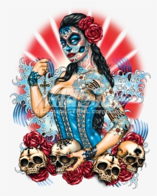 Day Of The Dead Pinup With Skulls And Roses - Day Of The Dead Pinup, HD Png Download, Transparent PNG