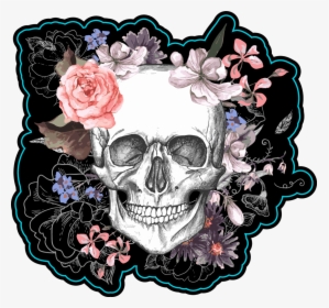 Skull And Flowers Day Of The Dead Sticker, HD Png Download, Transparent PNG