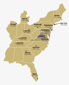 East Coast Map - James Madison University Map Virginia, HD Png Download, Transparent PNG