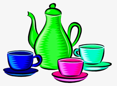 Clipart Coffee Green - Coffee Pot And Cups Clipart, HD Png Download, Transparent PNG