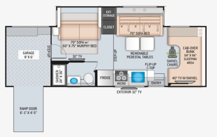 2020 Outlaw Class C Toy Hauler 29s Floor Plan - 2020 Thor Motor Coach Outlaw C 29s, HD Png Download, Transparent PNG