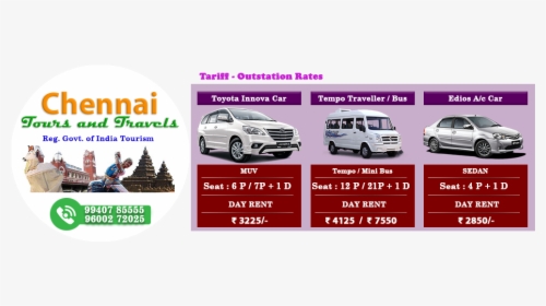 Tariff Outstation Rates Chennai Tours And Travels - Travels In Chennai, HD Png Download, Transparent PNG