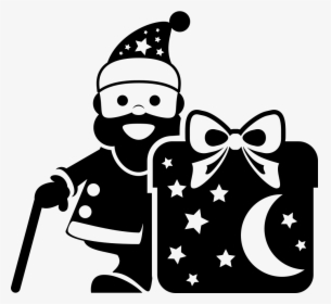 Christmas Santa With A Big Giftbox - Black And White Santa Claus Face, HD Png Download, Transparent PNG