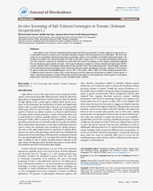 In Vitro Screening Of Salt Tolerent Genotypes In Tomato, HD Png Download, Transparent PNG