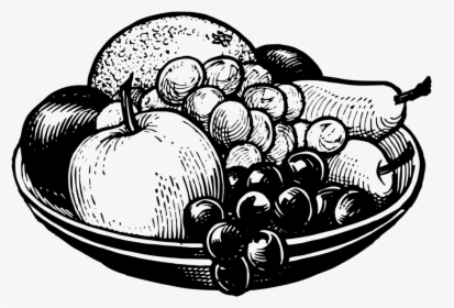 Bowl Black&white Fruit Food Grape - Black And White Fruit Bowl, HD Png Download, Transparent PNG