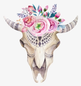 Transparent Bull Head Clipart - Cow Skull And Flowers, HD Png Download, Transparent PNG