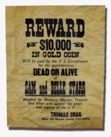 Belle Starr Wanted Poster, HD Png Download, Transparent PNG