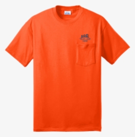 Safety Orange Short Sleeve Pocket T Shirt Front With, HD Png Download, Transparent PNG