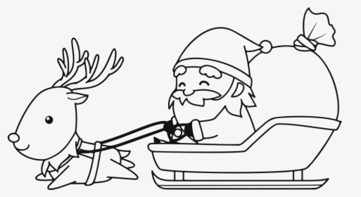 Santa With Reindeer Line Art - Santa Coloring Pages, HD Png Download, Transparent PNG
