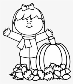 Black And White Autumn Girl - Fall Clipart Black And White, HD Png Download, Transparent PNG