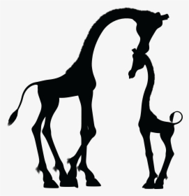 Mother And Child Giraffe Silhouette Icons Png - Baby Giraffe Clipart Black And White, Transparent Png, Transparent PNG
