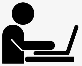 Man Working On A Laptop From Side View Comments - Person Using Computer Icon Blue, HD Png Download, Transparent PNG