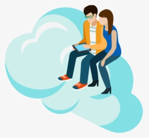 Man Showing Woman Tablet Pc On Cloud - Man & Woman With Pc Png, Transparent Png, Transparent PNG