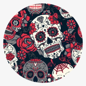 Colored Sugar Skull Skull And Rose Tattoo Designs, - Sugar Skull Seamless Pattern, HD Png Download, Transparent PNG