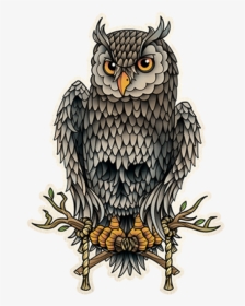 Owl School Old Skull Tattoo Flash Clipart - New School Owl Tattoo, HD Png Download, Transparent PNG
