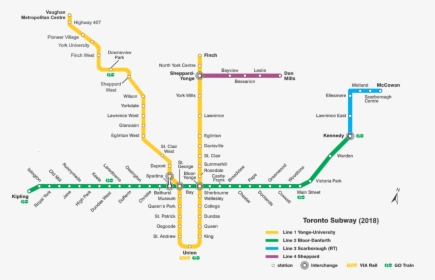 Ttc Subway Map 2018 - Mapa Del Metro De Toronto, HD Png Download, Transparent PNG