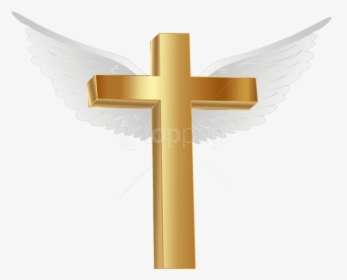 Transparent Gold Cross Baptism Clipart - Gold Cross With Wings, HD Png Download, Transparent PNG