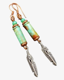 Rustic Patina Bullet Shell Earrings With Silver Feather - Earrings, HD Png Download, Transparent PNG