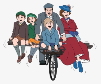 Mary Poppins, Jack, John, Annabel And Georgie On Bicycle - Royal Doulton Music Hall Mary Poppins Return, HD Png Download, Transparent PNG