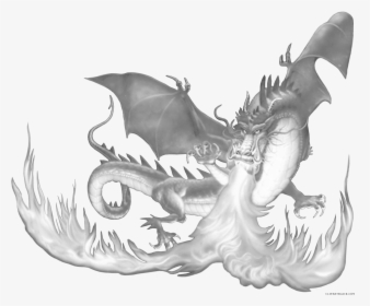 Transparent Fire Breathing Dragon Clipart Black And - Fire Breathing Dragon Drawings, HD Png Download, Transparent PNG