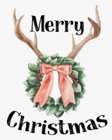 Merry Christmas Deer Antlers And Wreath - Christmas Watercolor Deer Antlers, HD Png Download, Transparent PNG