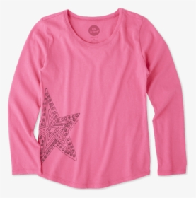 Girls Primal Star Smiling Long Sleeve Smooth Tee - Long-sleeved T-shirt, HD Png Download, Transparent PNG