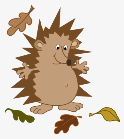 Hedgehog With Fall Leaves - Illustration, HD Png Download, Transparent PNG