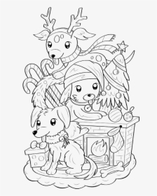 Christmas Dog Coloring Page - Colouring In Page For Christmas, HD Png Download, Transparent PNG