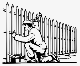 Fencing Clipart Stance - Man Fixing A Fence, HD Png Download, Transparent PNG